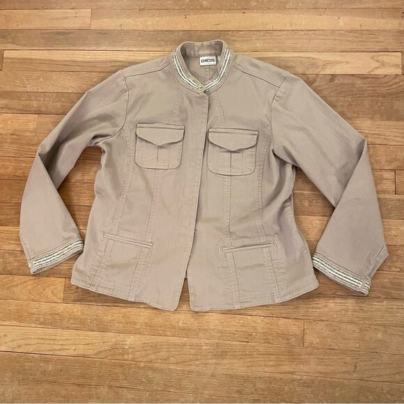 Chico's tan short jacket size 2 b10 - Picture 1 of 5